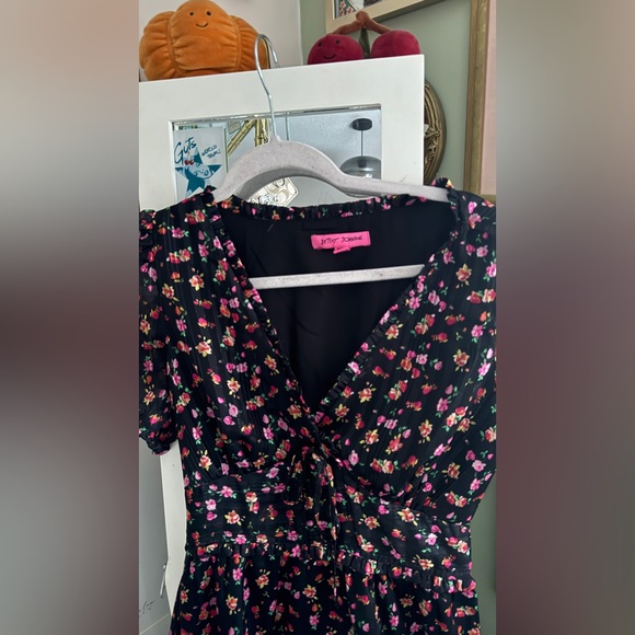 Betsey Johnson Black Dress with Pink Floral Design - Picture 6 of 7